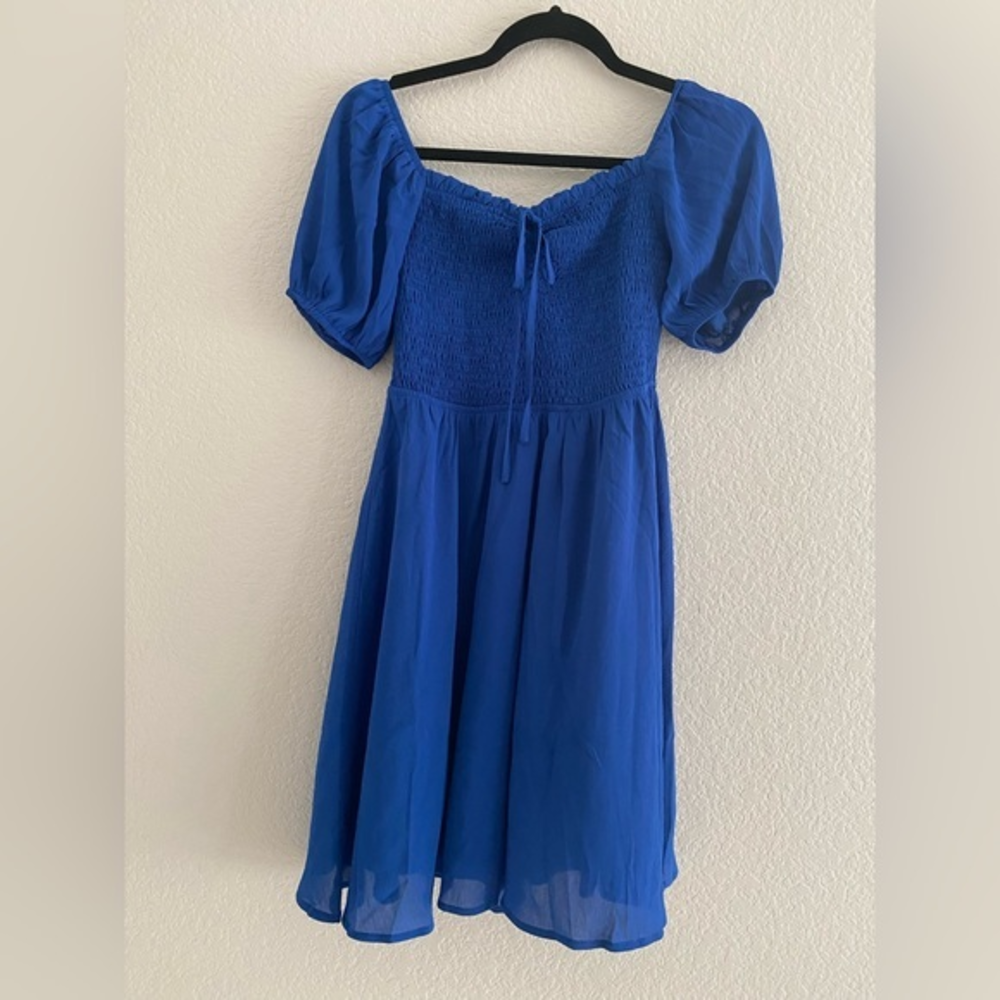 Byinns size S royal blue mini dress summer dress  off the shoulder wedding guest